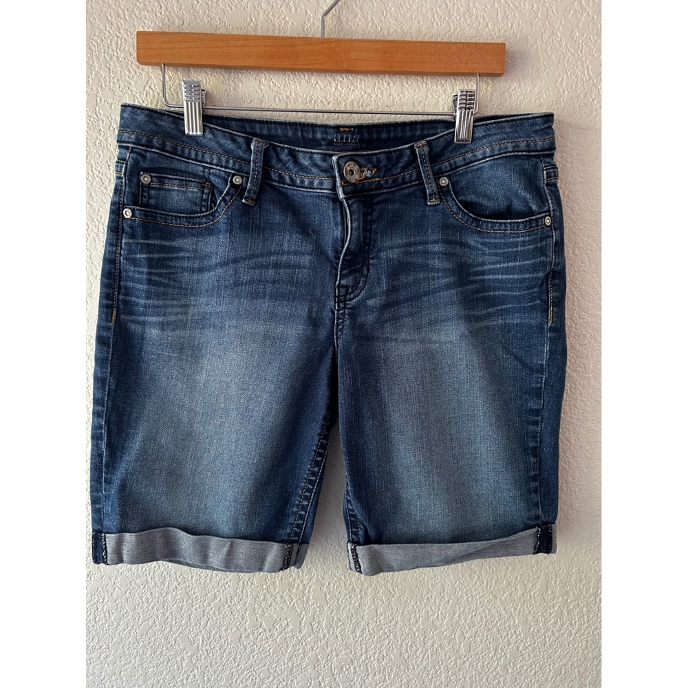 Ana A‎ New Approach Womens Denim Bermuda Shorts Blue Cuffed Mid Rise Size 12